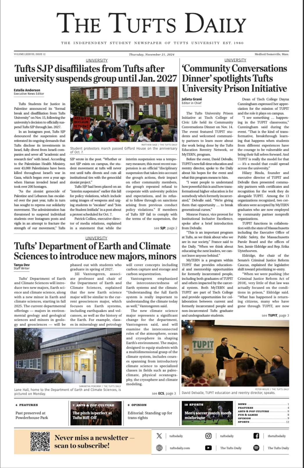 Tufts Daily front page