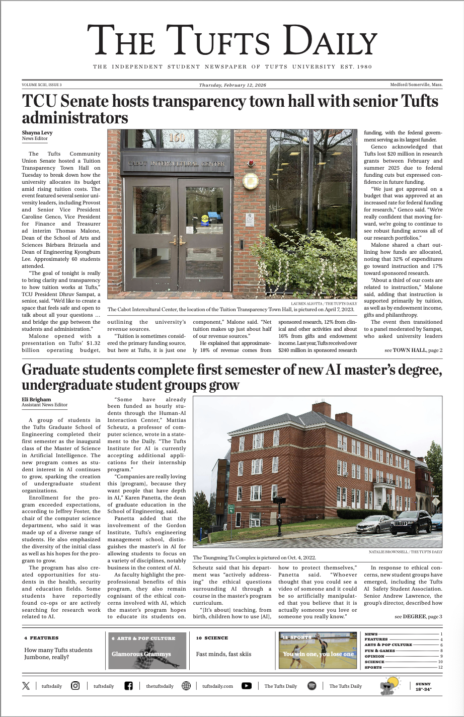 Tufts Daily front page