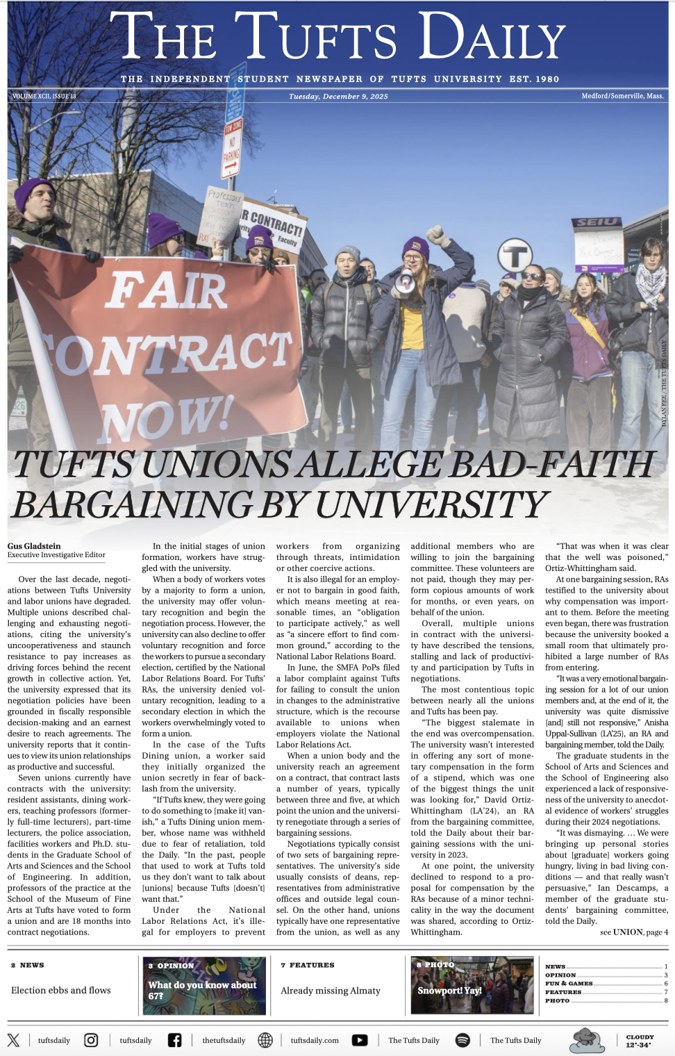 Tufts Daily front page