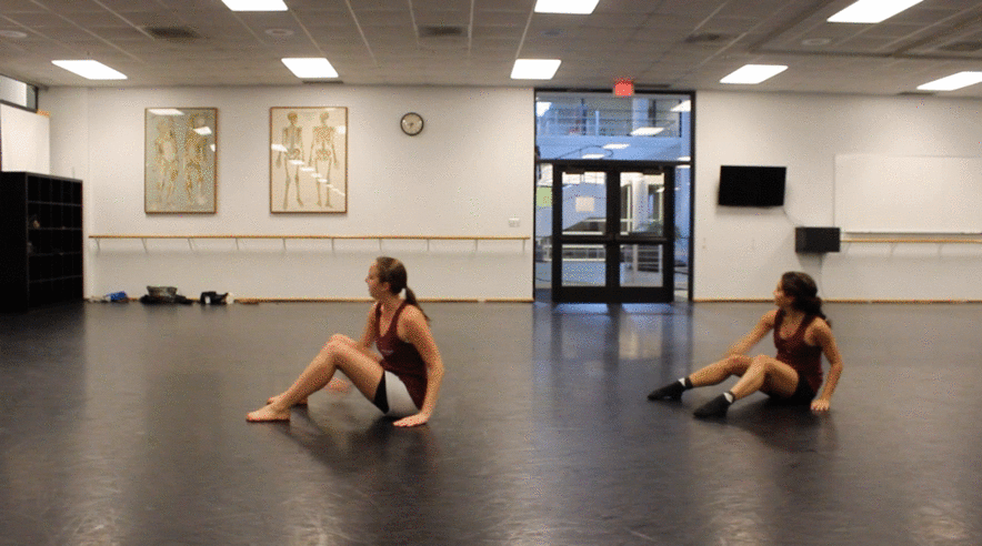 Members of AHANA Executive Board and College sophomores Emily Sullivan and Catherine Messina practice in the WoodPEC dance studio. / Julia Munslow, Asst. Arts & Entertainment Editor