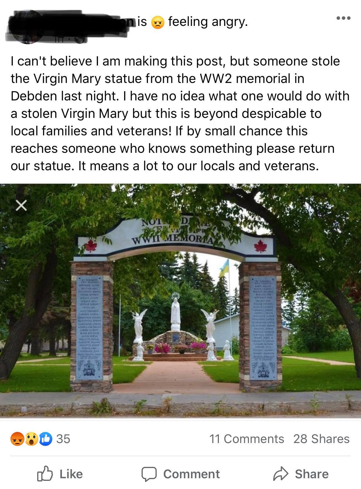 Virgin Mary lifted from Debden Second World War shrine saskNOW