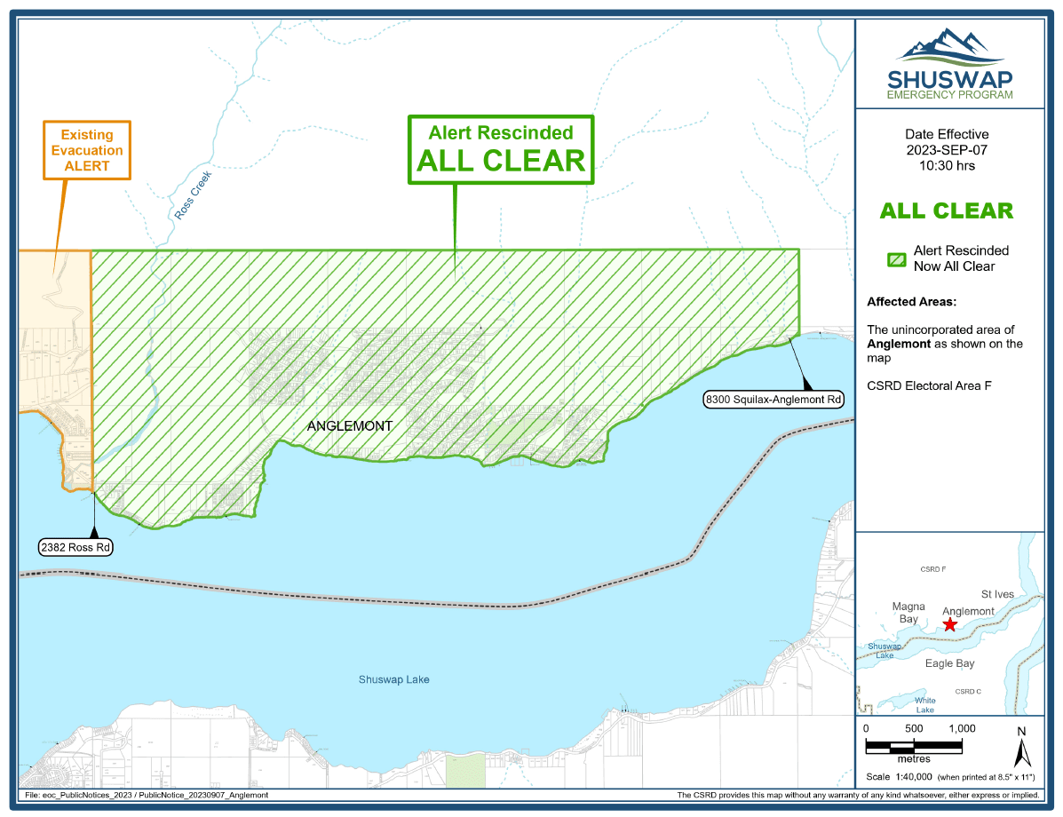 CSRD lifts evacuation alert for Anglemont B100
