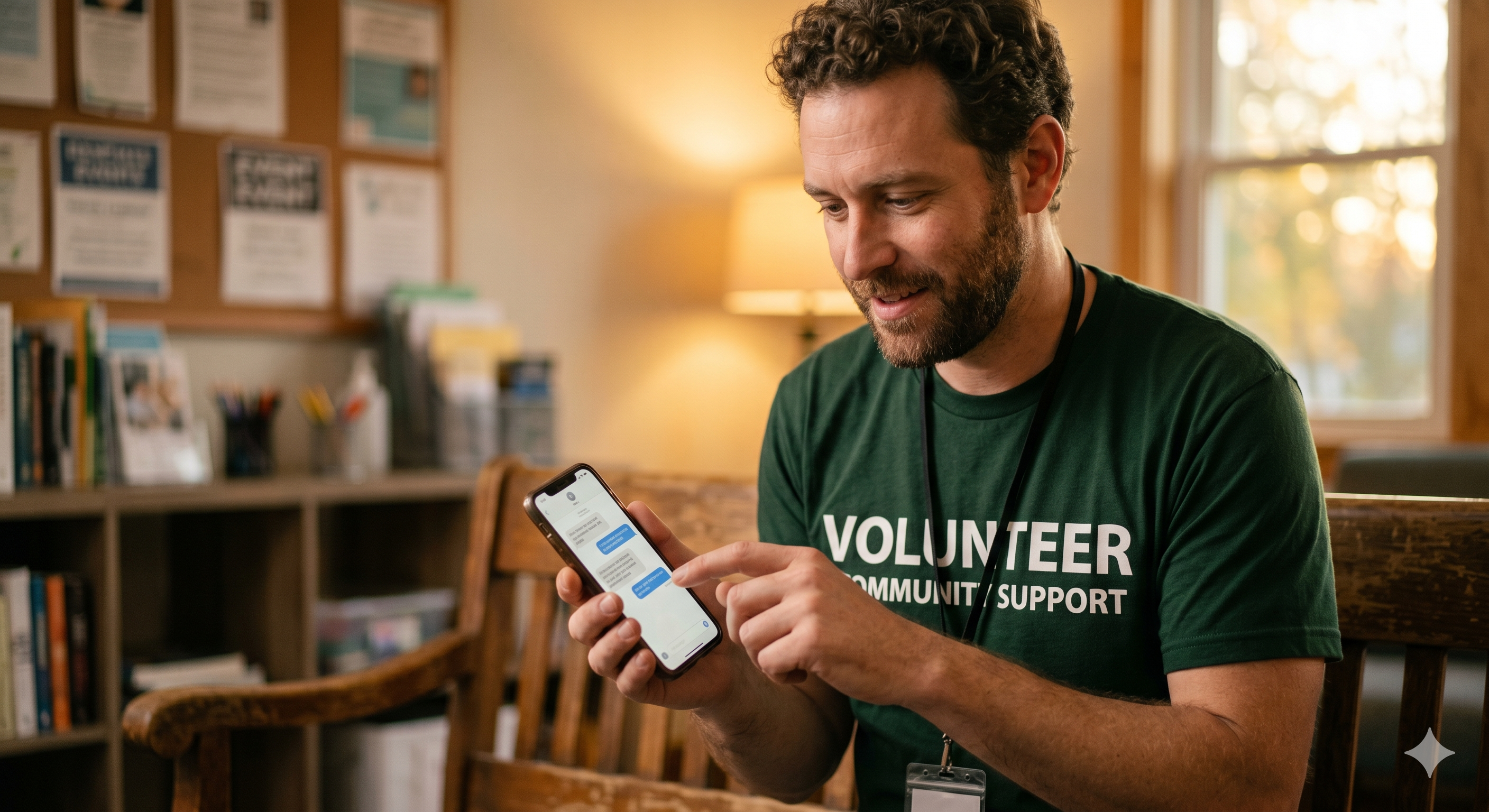 coordinator on personal call with volunteer