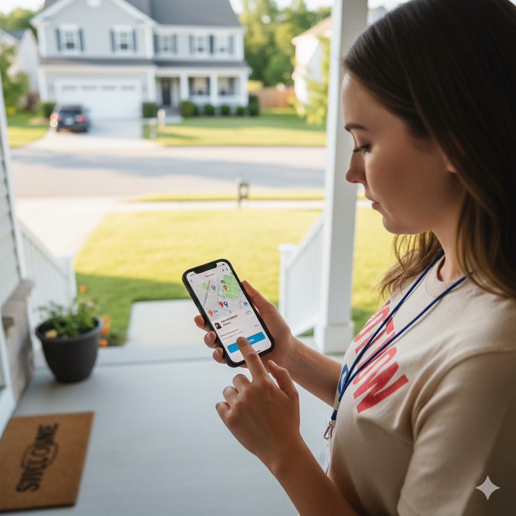 Canvasser Using Mobile Voter App in the Field