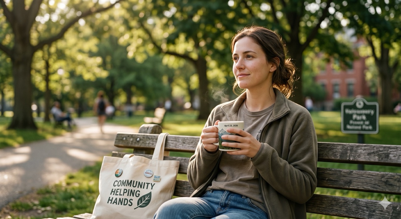 volunteer taking a rest break on park bench
