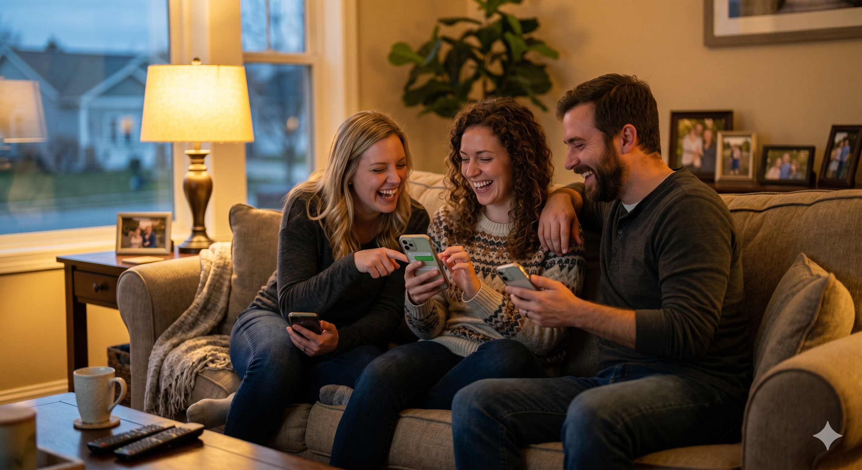 volunteers sharing group chat on couch