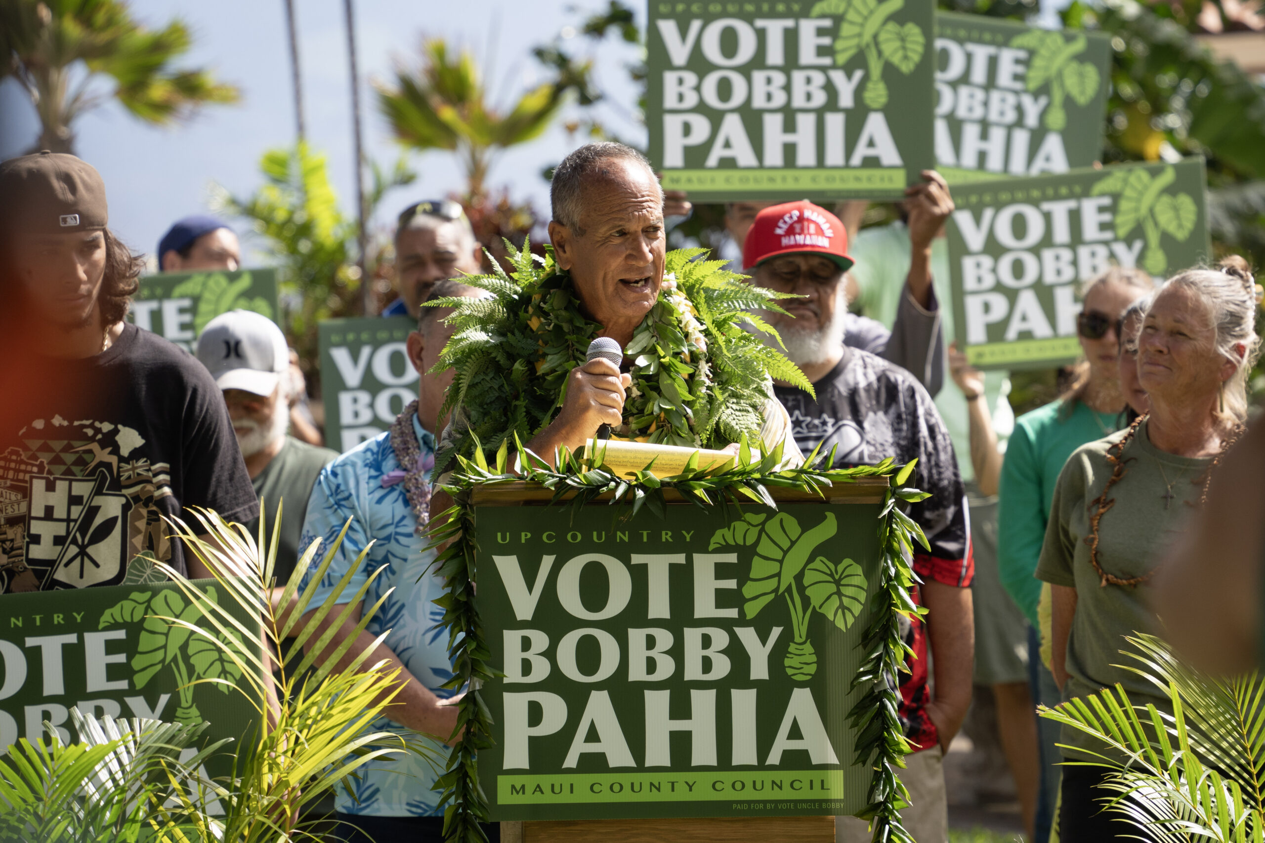 Bobby Pahia announced his candidacy for the Maui County Council in front of the county building in Wailuku on Jan. 14, 2026. HJI / COLLEEN UECHI photo
