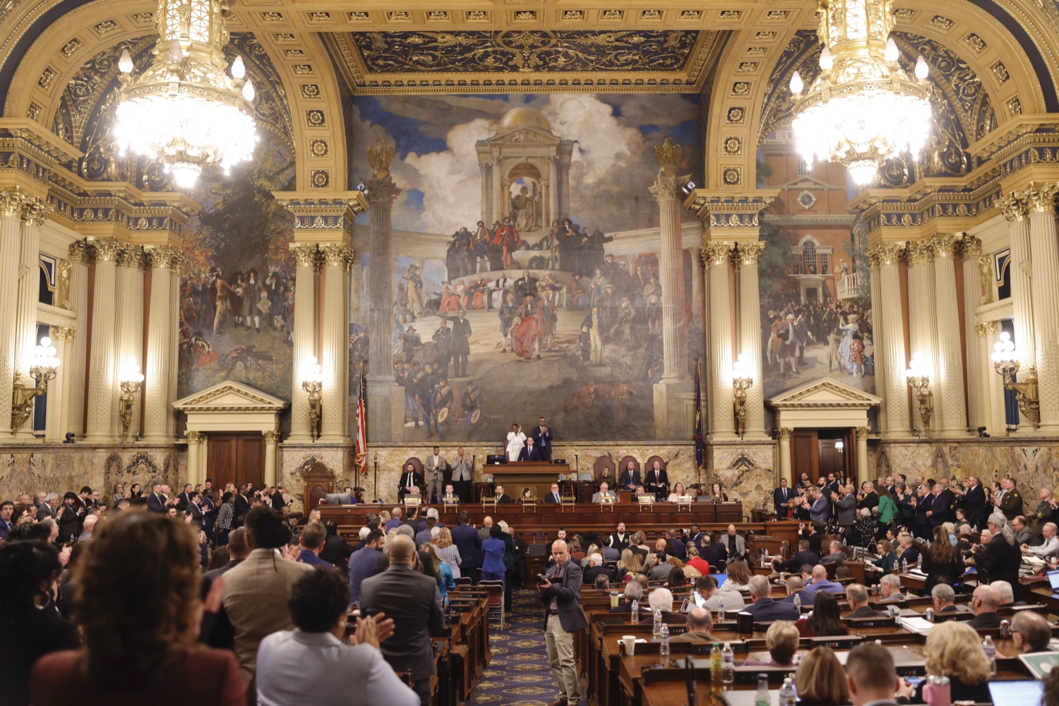 Photo of Gov. Shapiro at podium in State Capitol delivering the 2026-2027 Annual Budget address. 