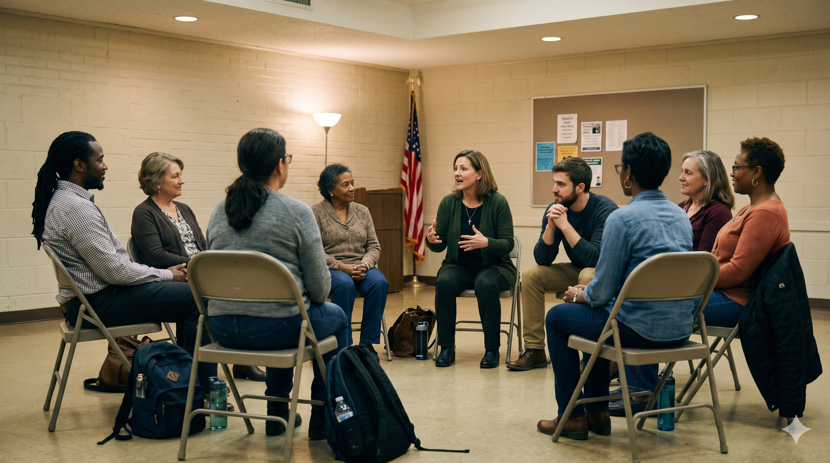 volunteers in listening circle sharing feedback