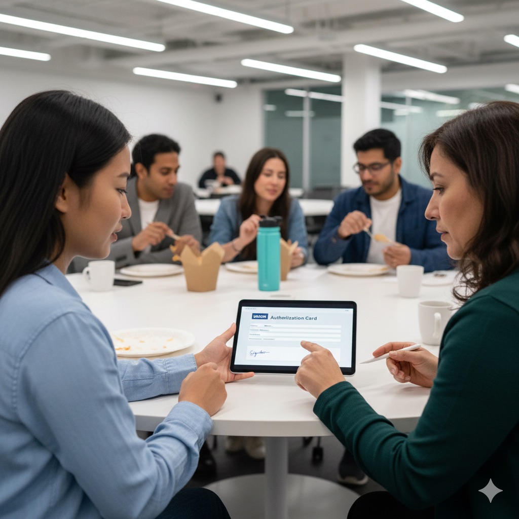 committee members reviewing authorization cards