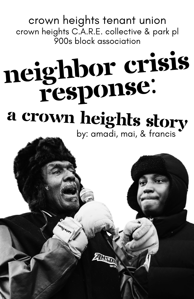  Zine explaining the project timeline with clear steps + tasks.&nbsp;Amadi Ozier, Mai Schotz, and Francis Roberts. Crown Heights Tenant Union x Crown Heights Care Collective.  Read the zine here .  