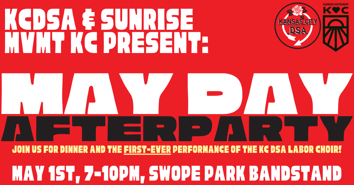 <p class="">KC DSA &amp; Sunrise Movement KC Afterparty, 7-10pm, Swope Park Bandstand</p>
