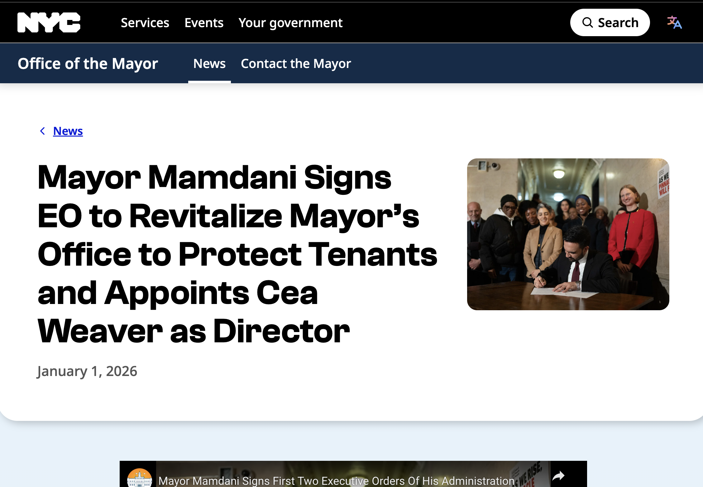 <p class="">Mayor Mamdani Signs EO to Revitalize Mayor’s Office to Protect Tenants and Appoints Cea Weaver as Director</p>