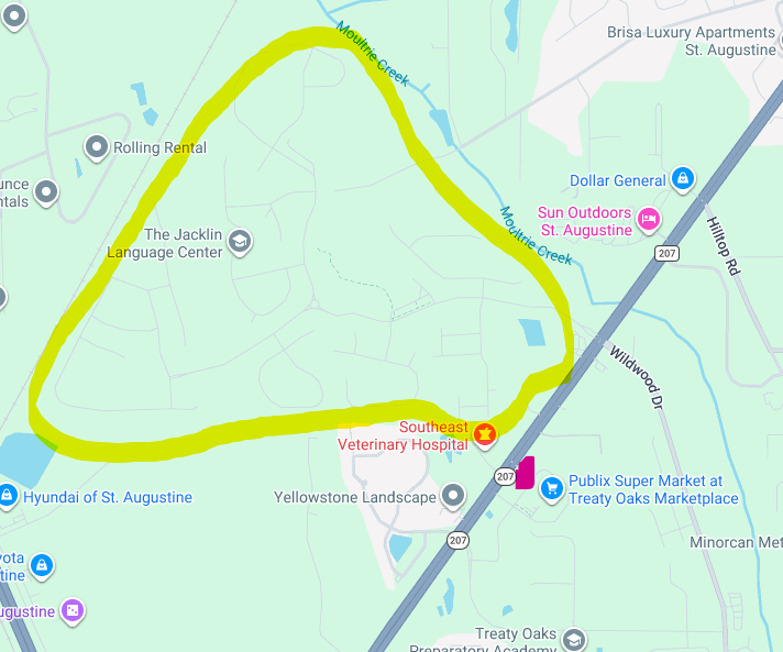 Map of Estrada - Yellow is lit drop area - red is Starbucks
