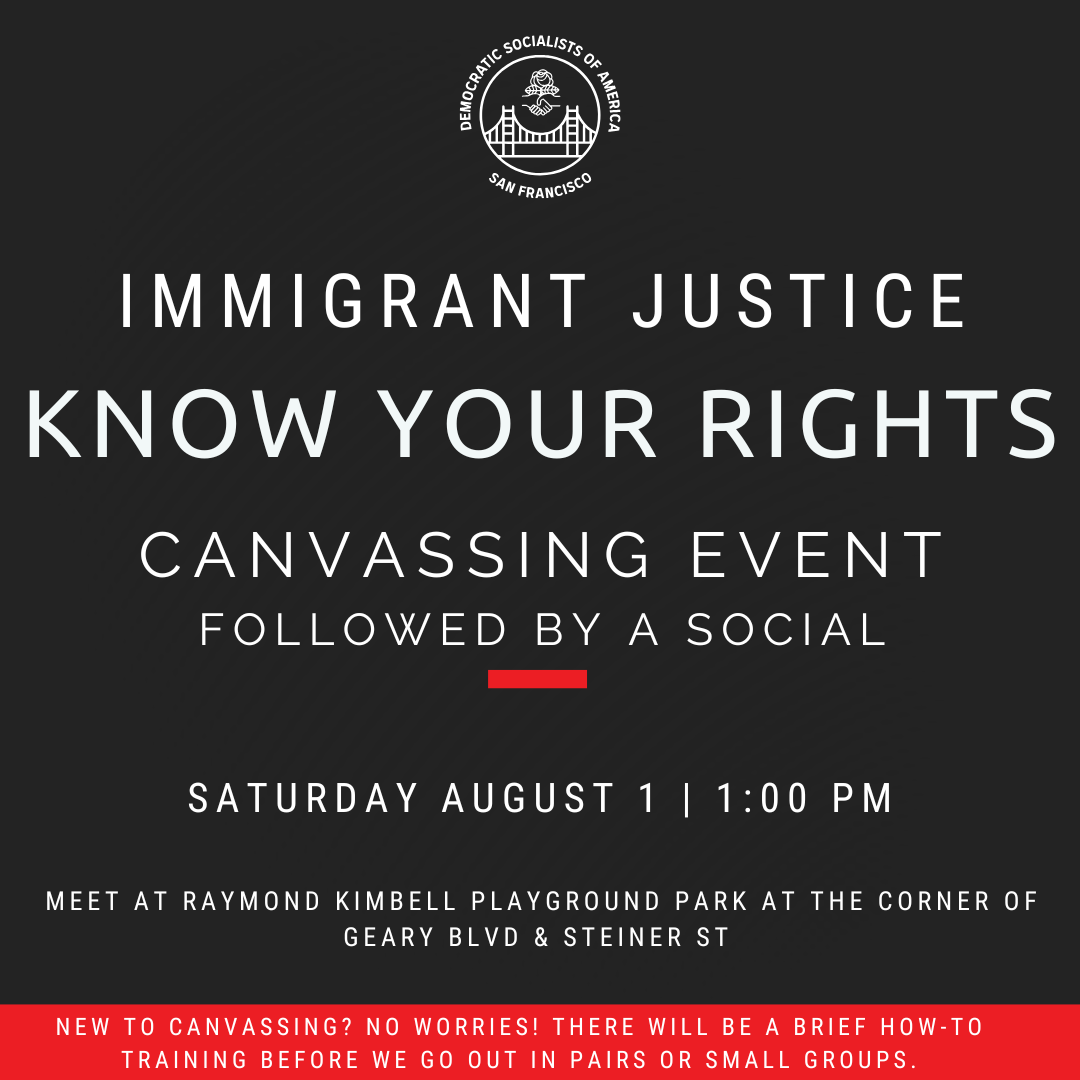 Immigrant Justice Know Your Rights poster - black background with white text