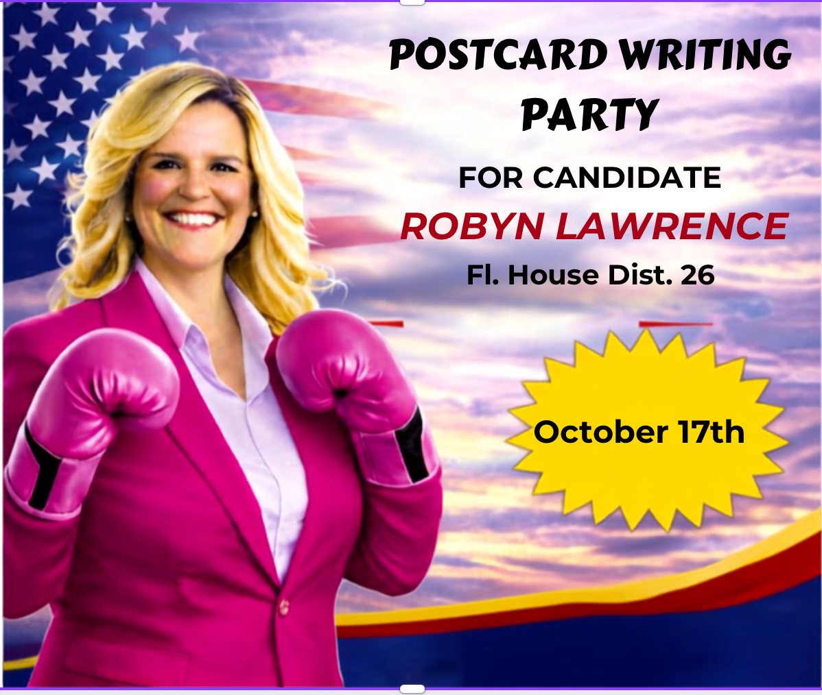 POSTCARD WRITING PARTY FOR ROBYN LAWENCE