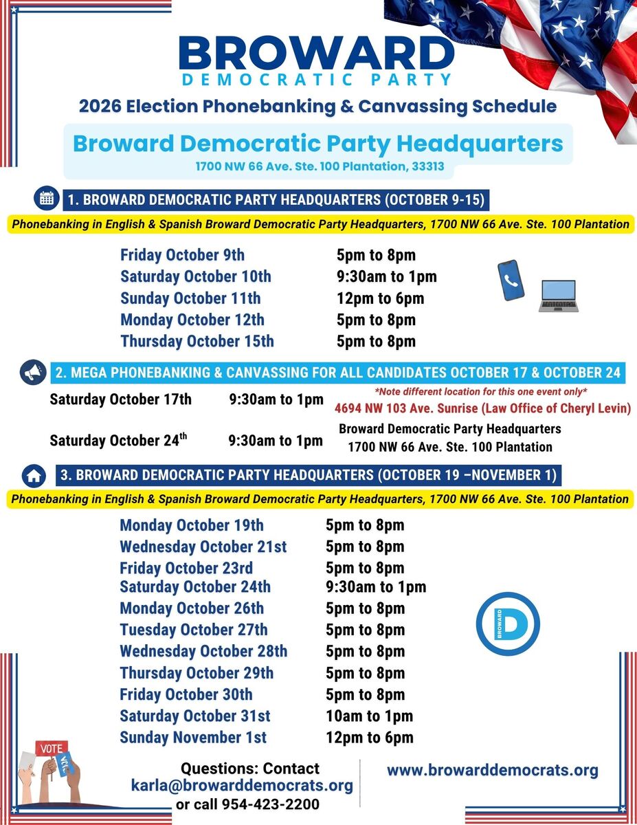 Up and Down the Ballot Phonebanking - Broward Democratic Party Headquarters