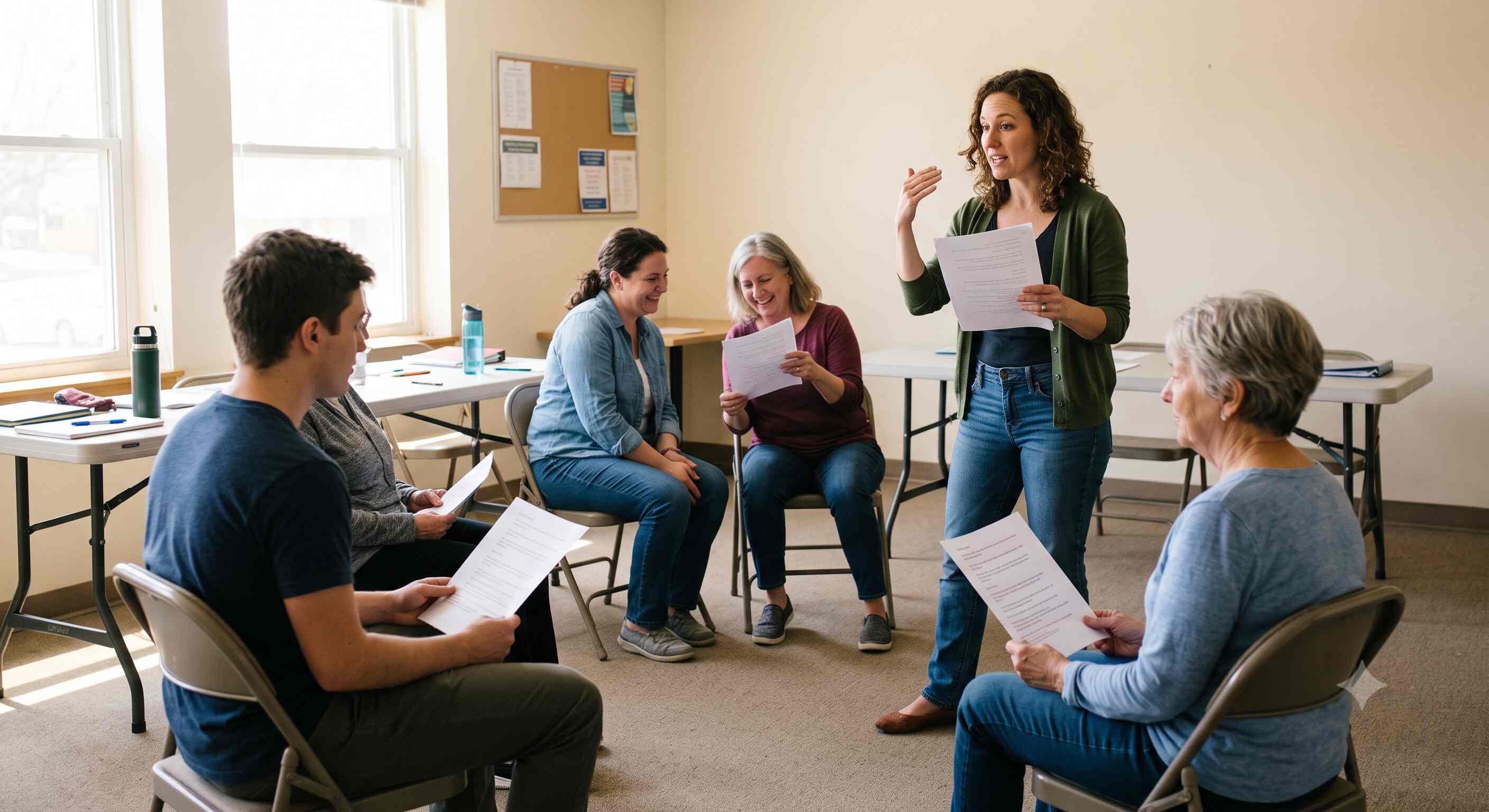 GOTV volunteers practicing turnout call scripts in a role-play training session