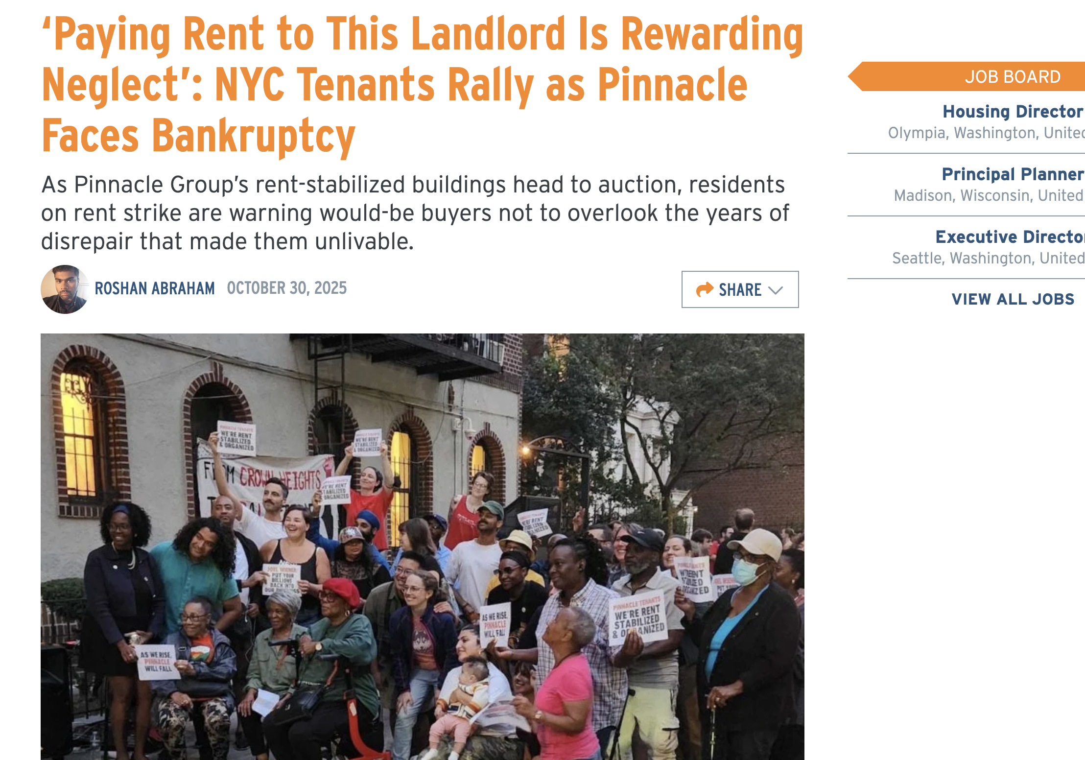 <p class="">‘Paying Rent to This Landlord Is Rewarding Neglect’: NYC Tenants Rally as Pinnacle Faces Bankruptcy</p>