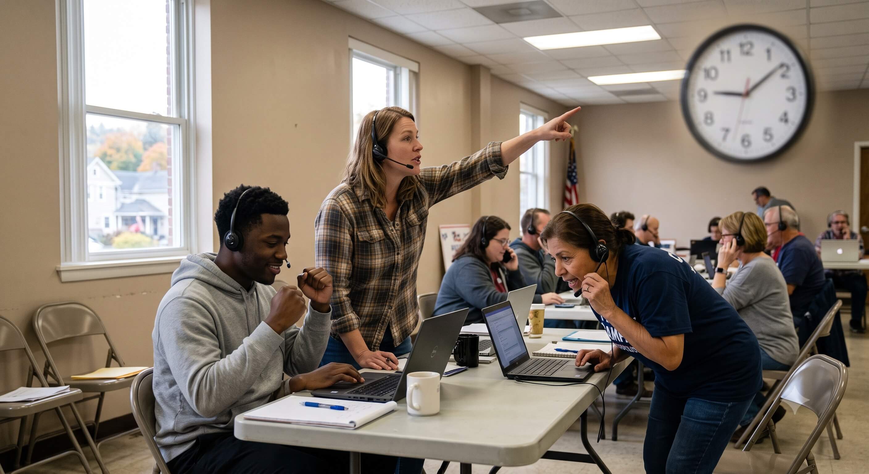 Election Day phone bank volunteers making final get-out-the-vote calls before polls close