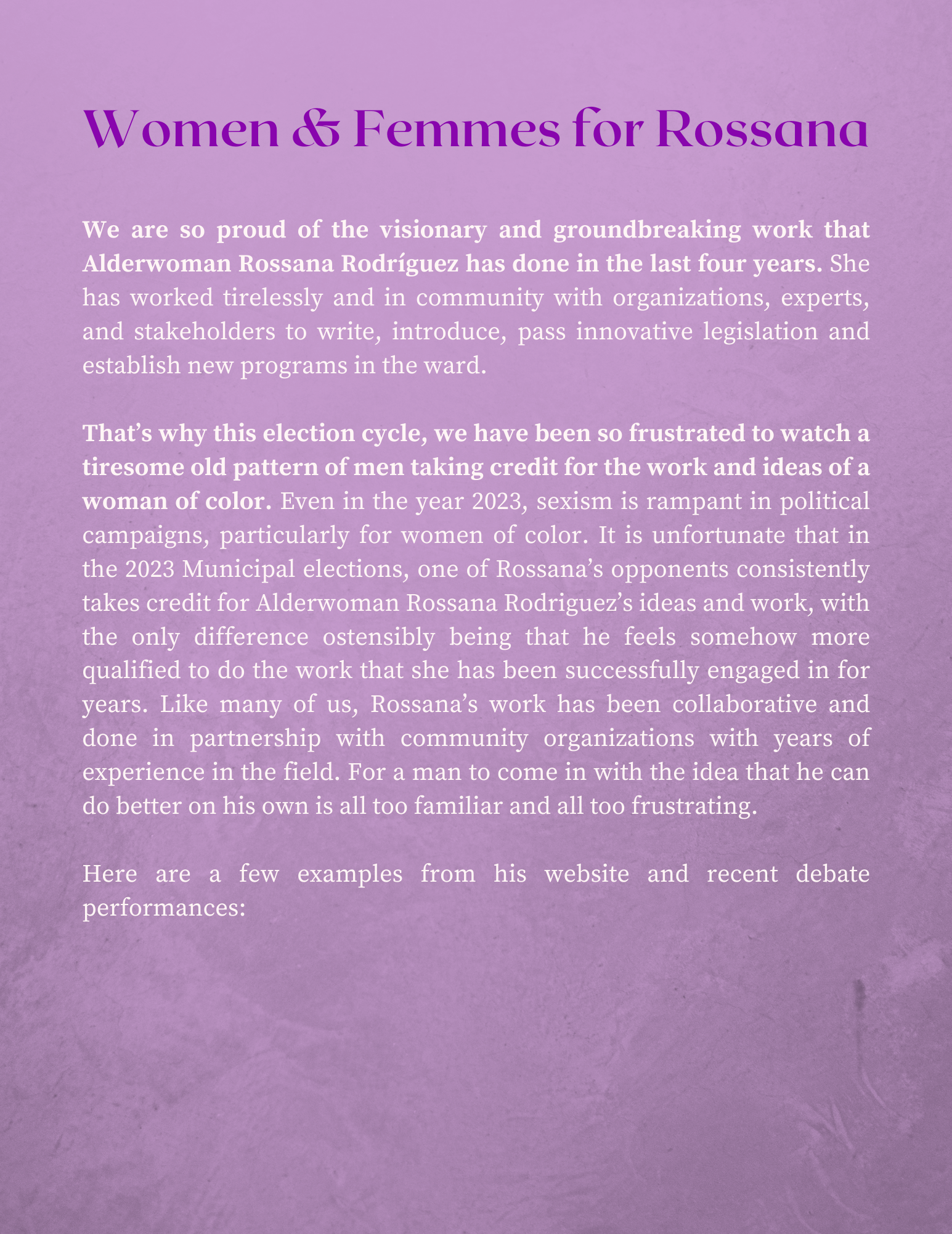 Women & Femmes for Rossana