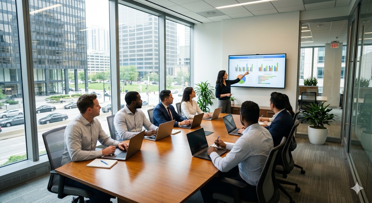 campaign team reviewing weekly metrics