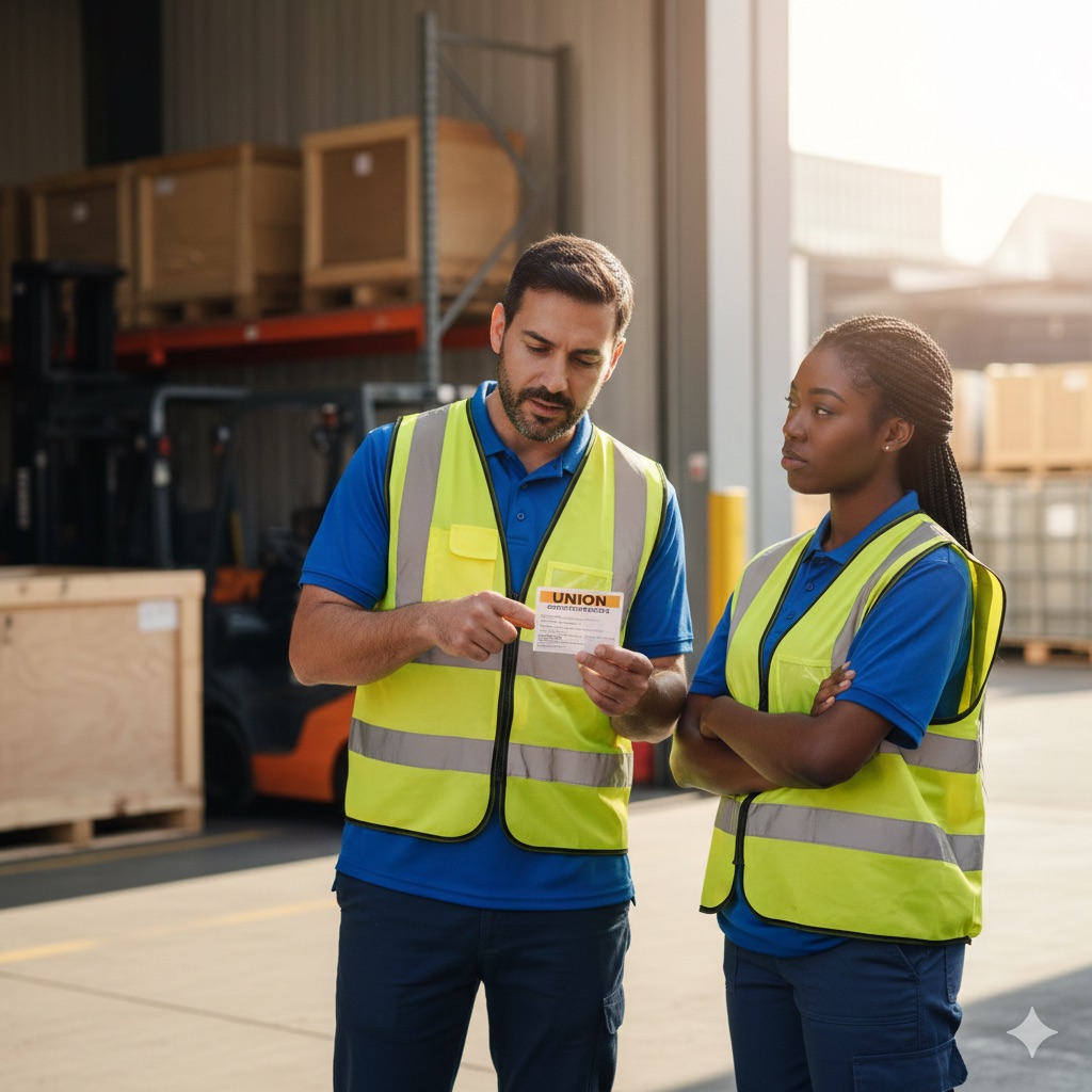 worker signing union authorization card