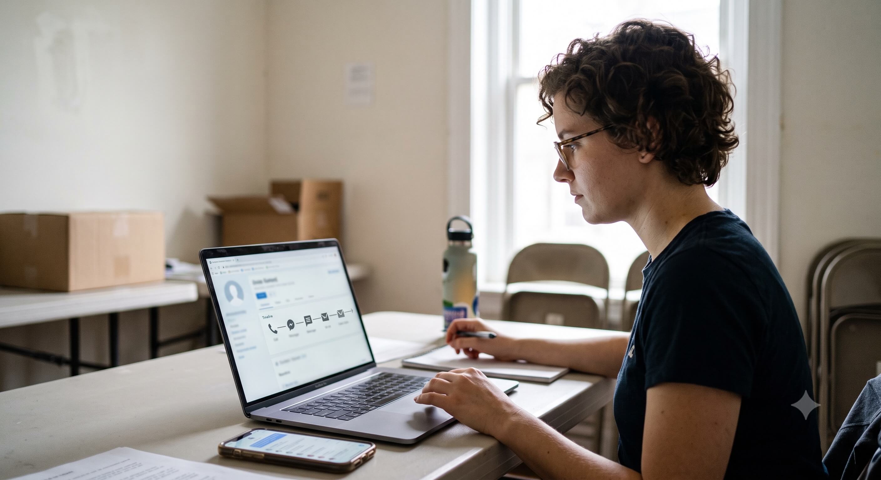 Campaign organizer coordinating multi-channel voter outreach with calls, texts, and email follow-up