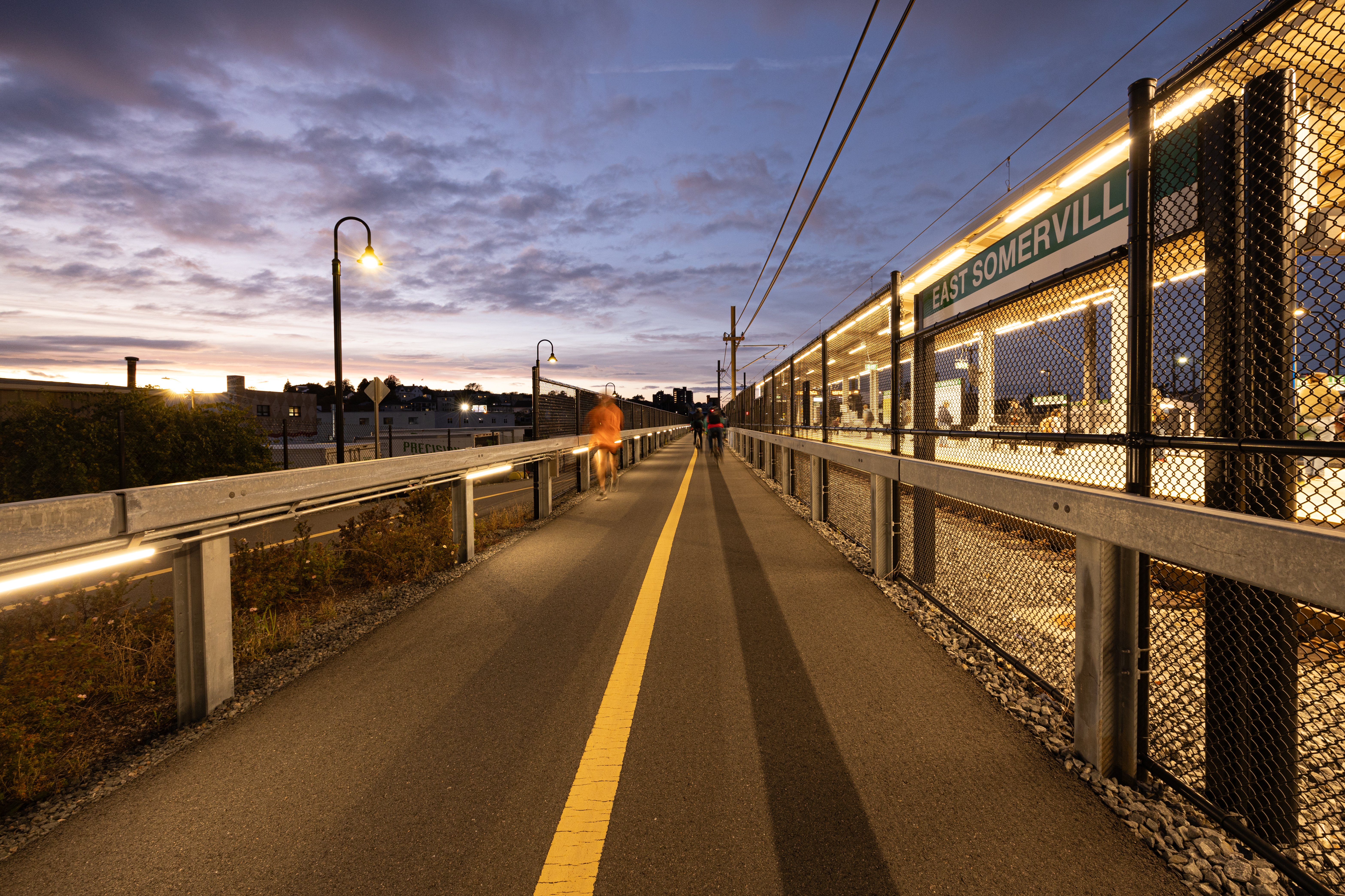 New lighting on community path extension shown at East Somerville MBTA station