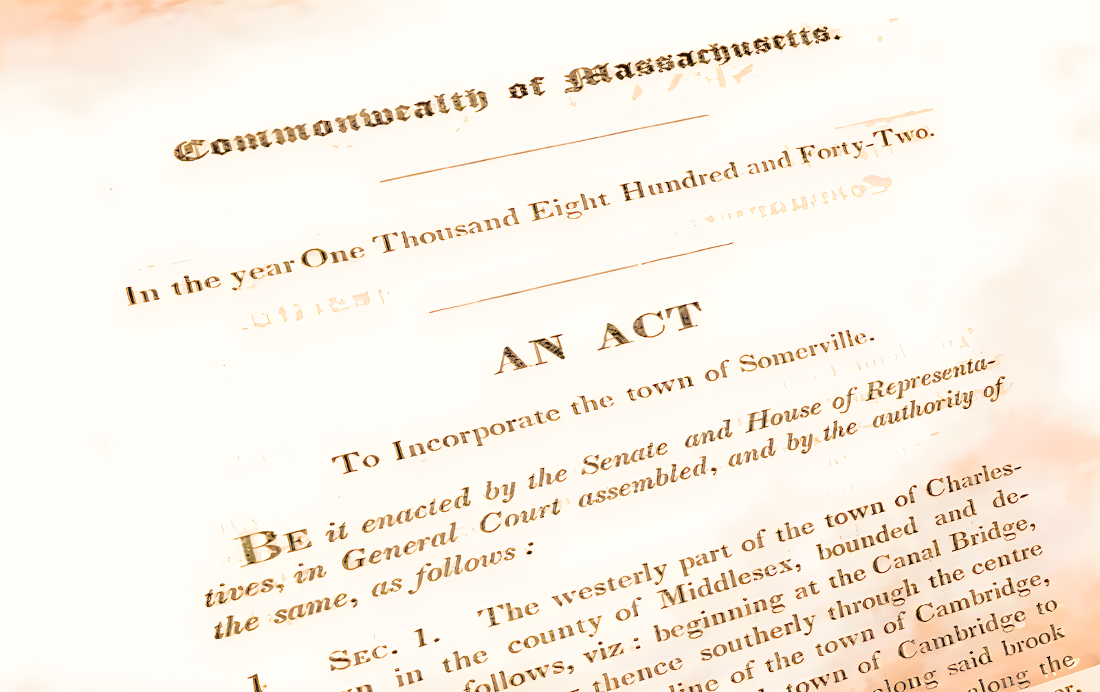 Ordinance from 1842 incorporating Somerville, MA as a town