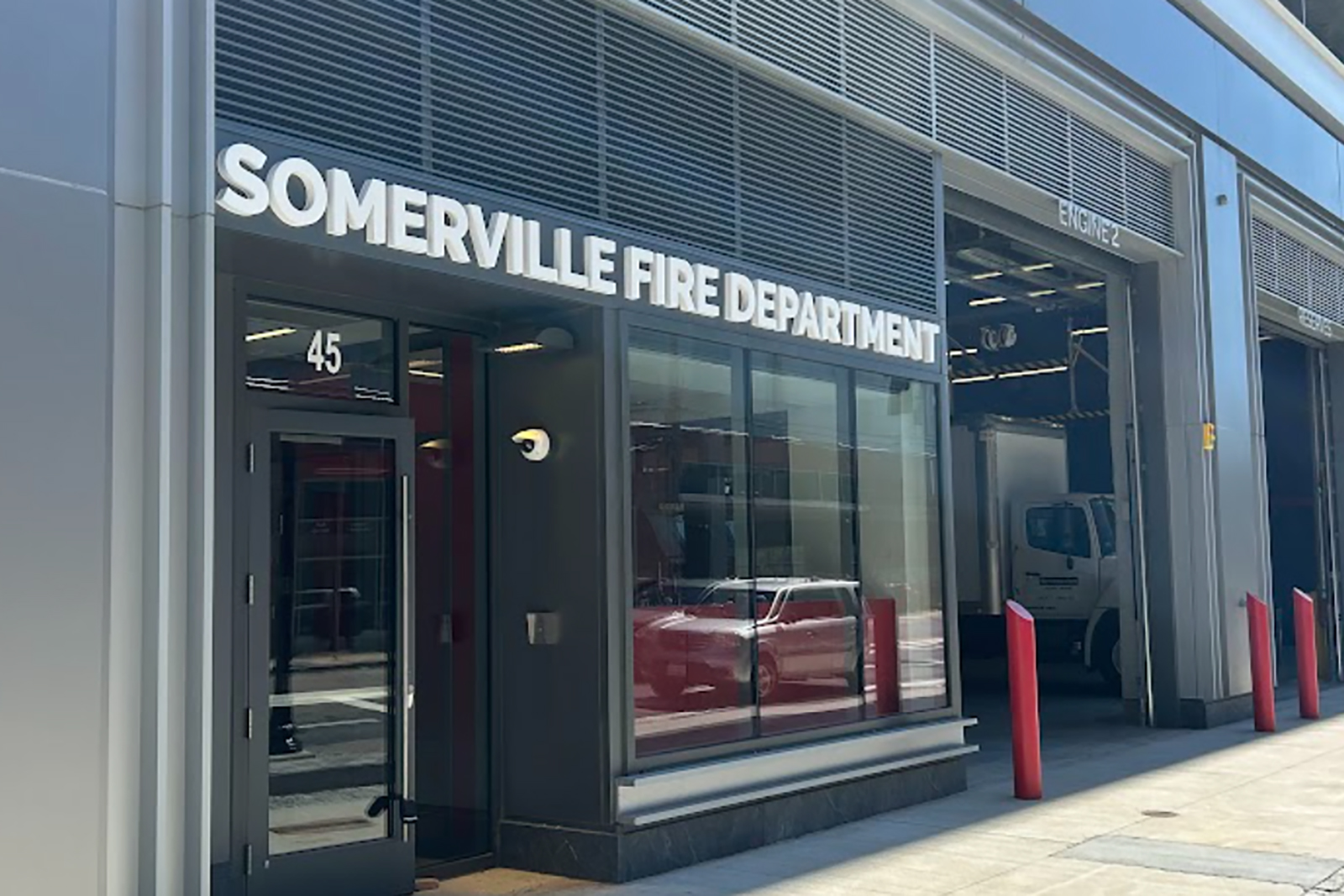 The outside of the Assembly Row Fire Station.