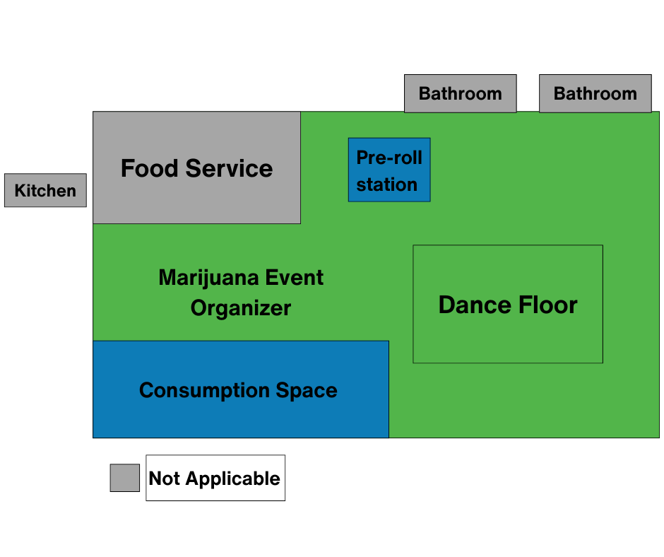 Diagram - Social Consumption Marijuana Event Organizer space - food service, consumption space, dance floor.