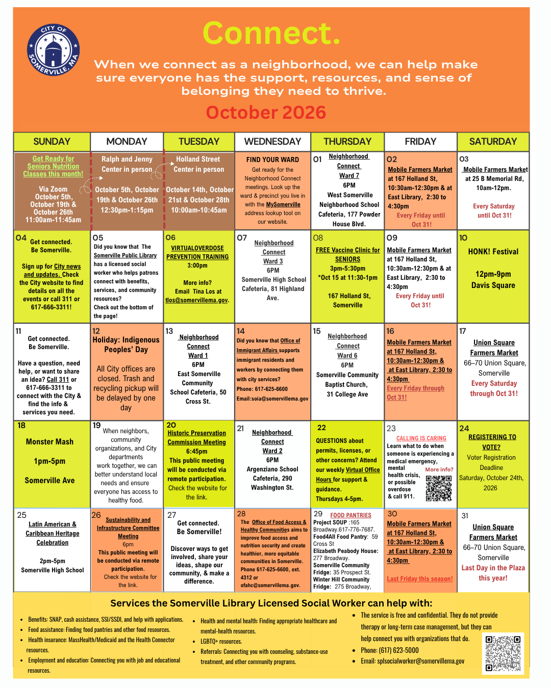 The October calendar of neighborhood events in Somerville. Click on the image for a screen-readable PDF version.