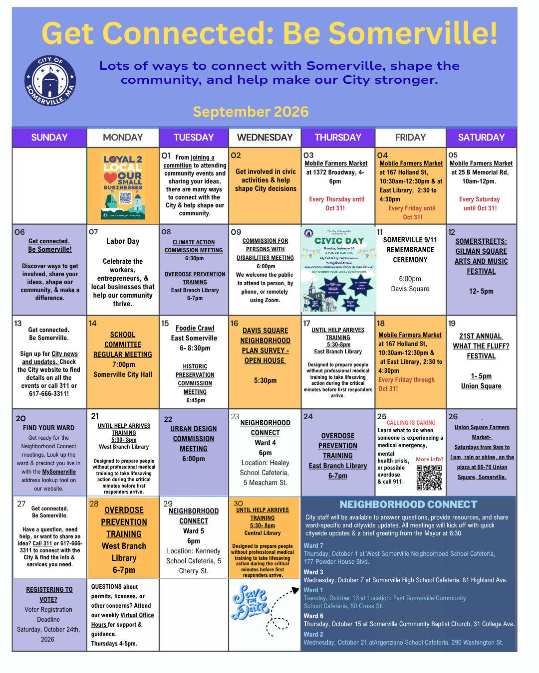 A calendar of events for September 2026. Click on the image for a screen-readable version. 