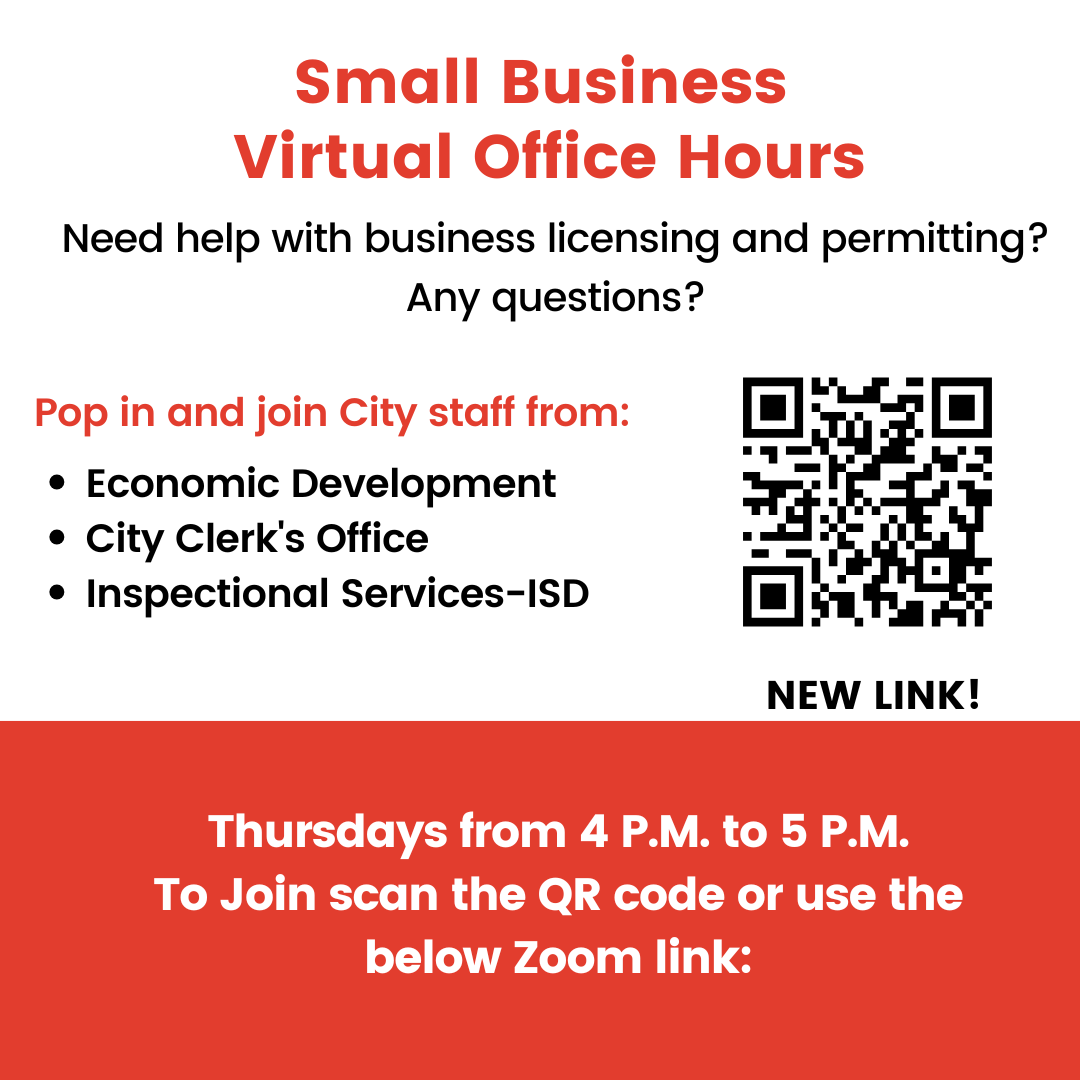 Informational graphic about small business office hours. 