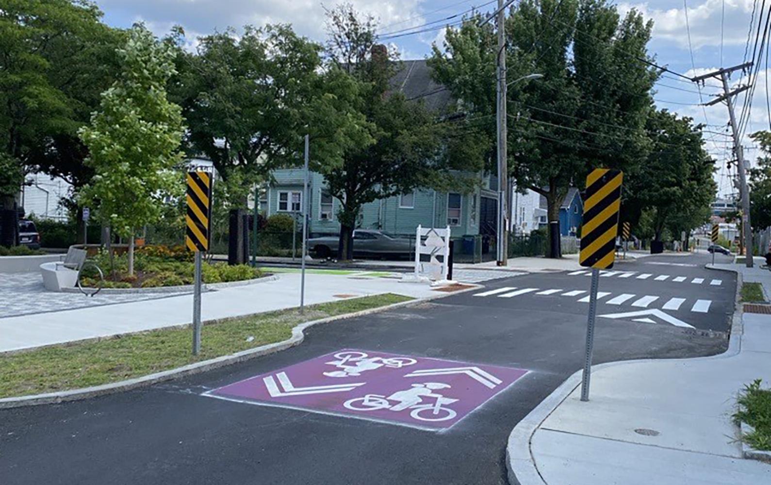 An example of a neighborway on Tufts Street in Somerville. 