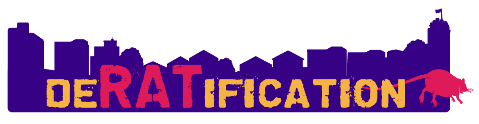 A Somerville cartoon city-scape reading deRATification