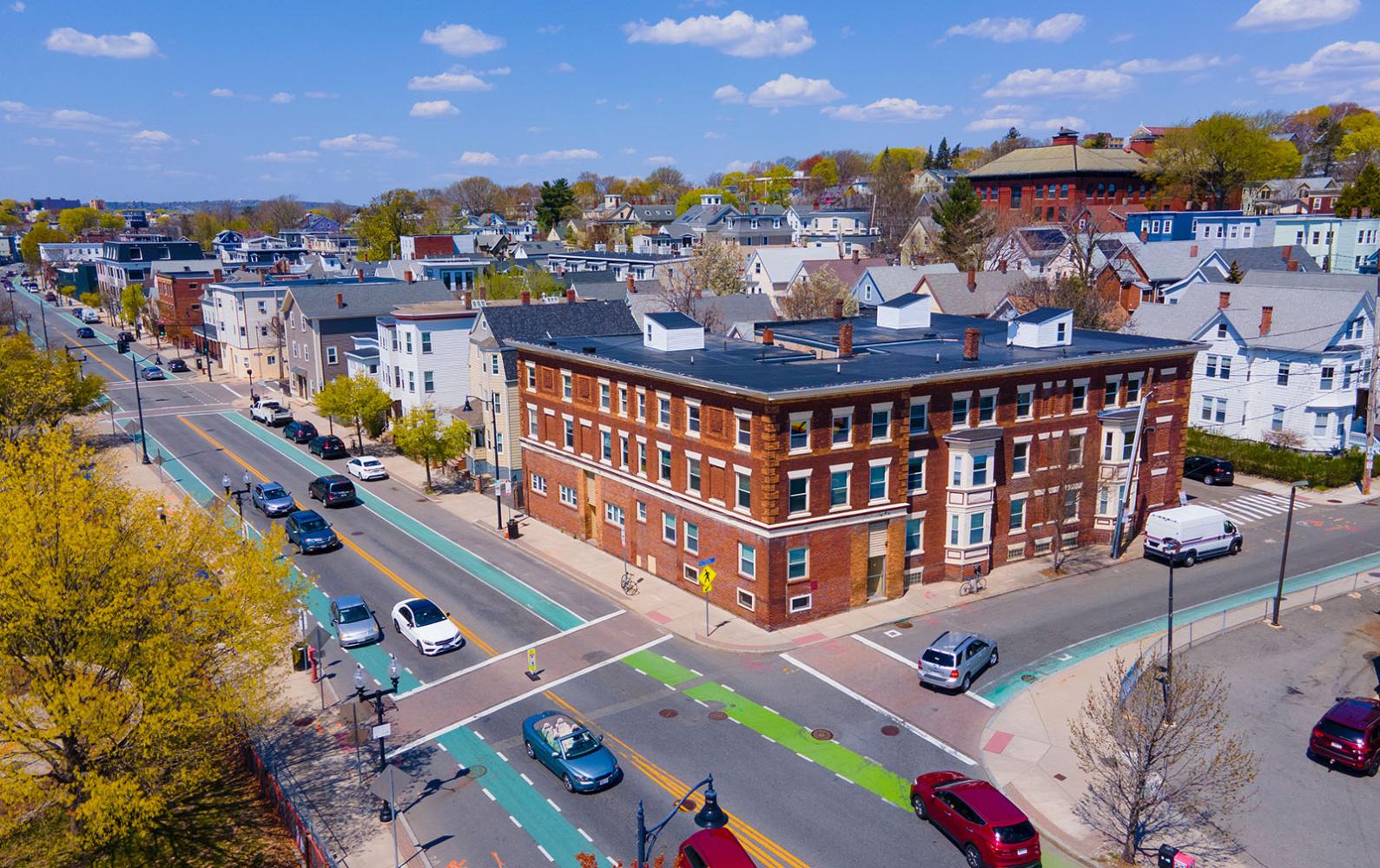 Aerial view of buildings in Somerville