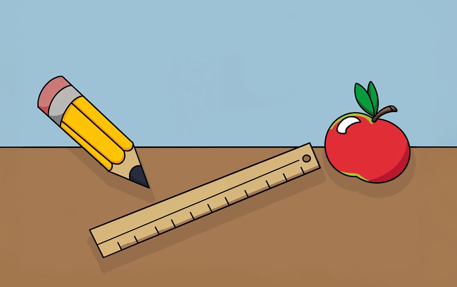 Sidewalk chalk illustration of a modern elementary school and play yard