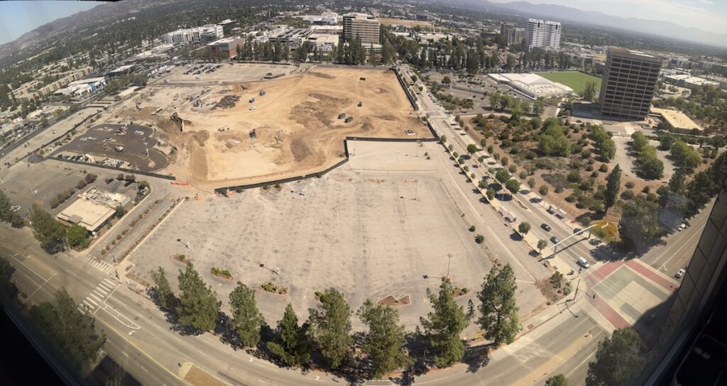 Former site of The Promenade under constitution. you can see the Rams training facility in the background.