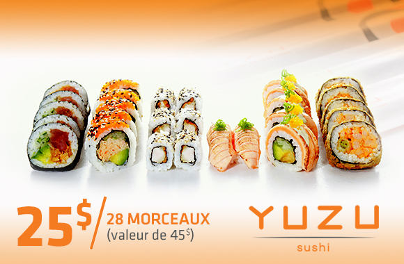 25$ pour un menu décadent pour 2 personnes chez Yuzu sushi– 17 restaurants participants