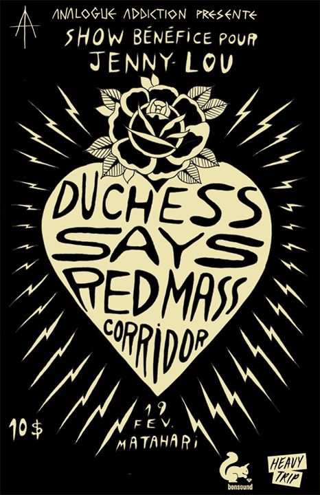 AA's DUCHESS SAYS † RED MASS † CORRIDOR † HELLSHOVEL ◊◊◊ SHOW BÉNÉFICE ◊◊◊