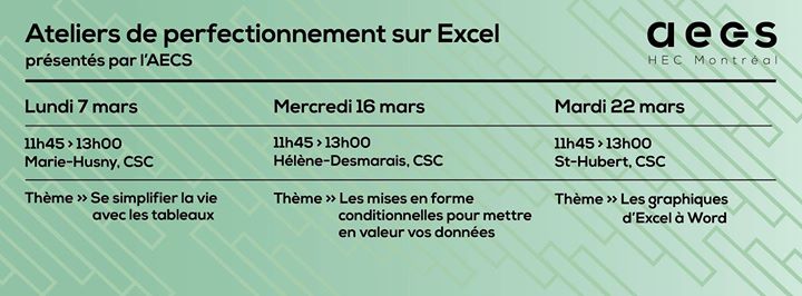 Ateliers de perfectionnement sur Excel, présentés par l’AECS