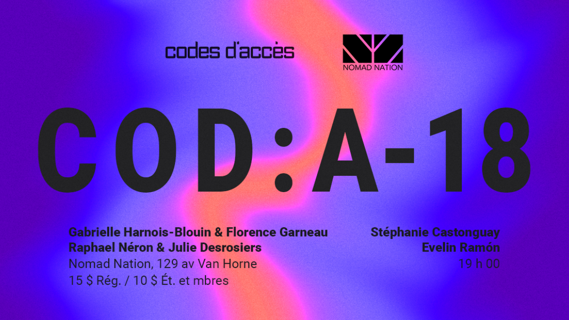 COD : A-18: Gabrielle Harnois-Blouin, Florence Garneau, Stéphanie Castonguay, Raphaël Néron, Julie Desrosiers, Evelyn Ramón