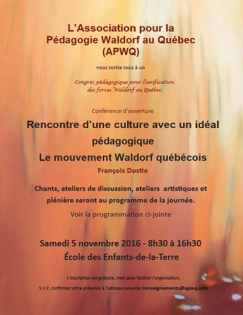 Congrès Association pour la Pédagogie Waldorf au Québec
