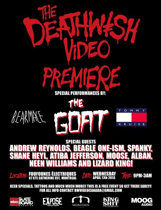 DEATHWISH VIDEO PREMIERE AVEC PERFORMANCES DE BEARMACE + THE GOAT + TOMMY KRUISE