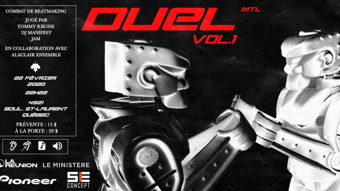 DUEL Vol.1/MTL/Combat de Beatmaking, *, OCLAZ, Lowpocus, BANK$STA, Wizurd, Funkywhat, Neko, Giiifted, LastFlightOut, Rekha, Nimbus2k, Skheme Wavy, Marabout, ZoePound, Burrows, Ngneer, Jei Bandit