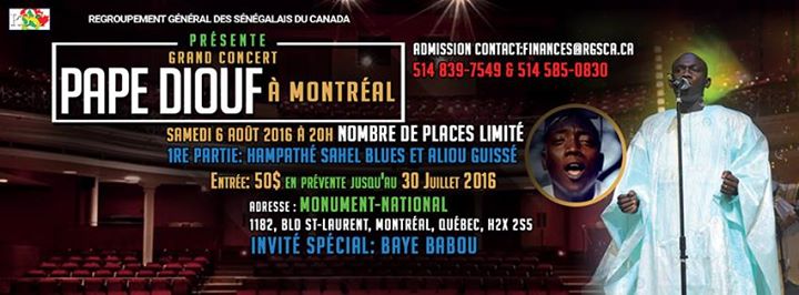 Grand concert avec PAPE DIOUF à MONTRÉAL
