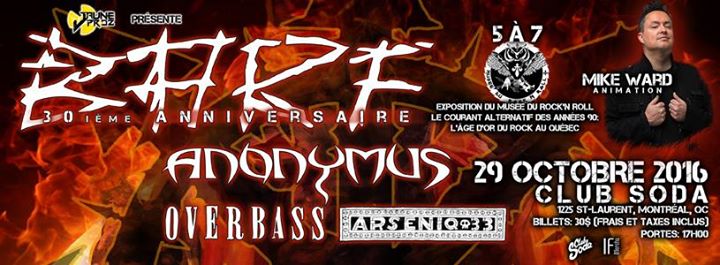 Jaune Prodz présente : 30e anniversaire de BARF avec Anonymus, Overbass, Arseniq 33
