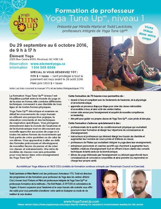 Level 1/ Niveau 1 Yoga Tune Up® Formation: avec Mireille Martel et Todd Lavictoire